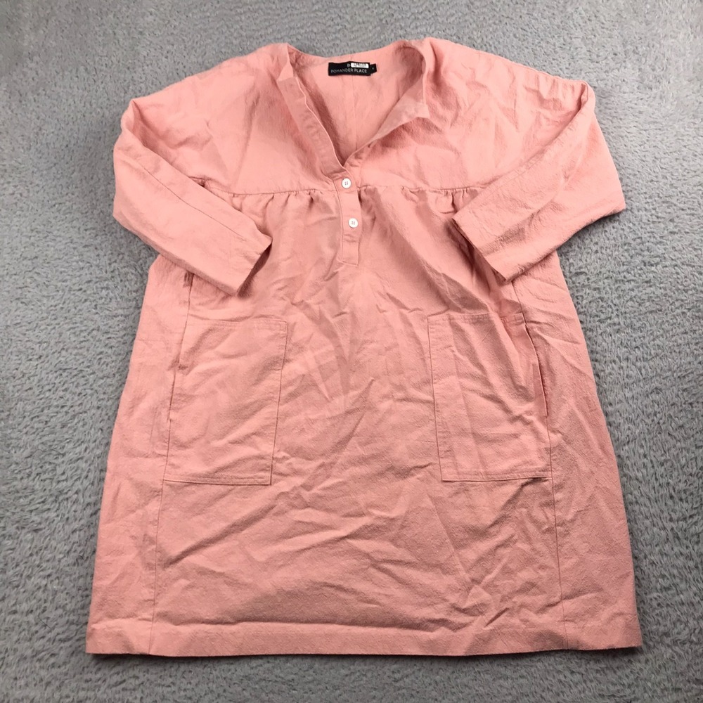 Pomander Place Fallon Dress Womens M Pink Babydoll Linen Henley‎ Tuckernuck